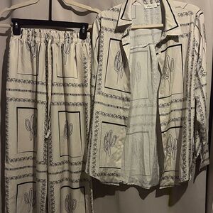 Stylish Cream and Black Patterned Pants set